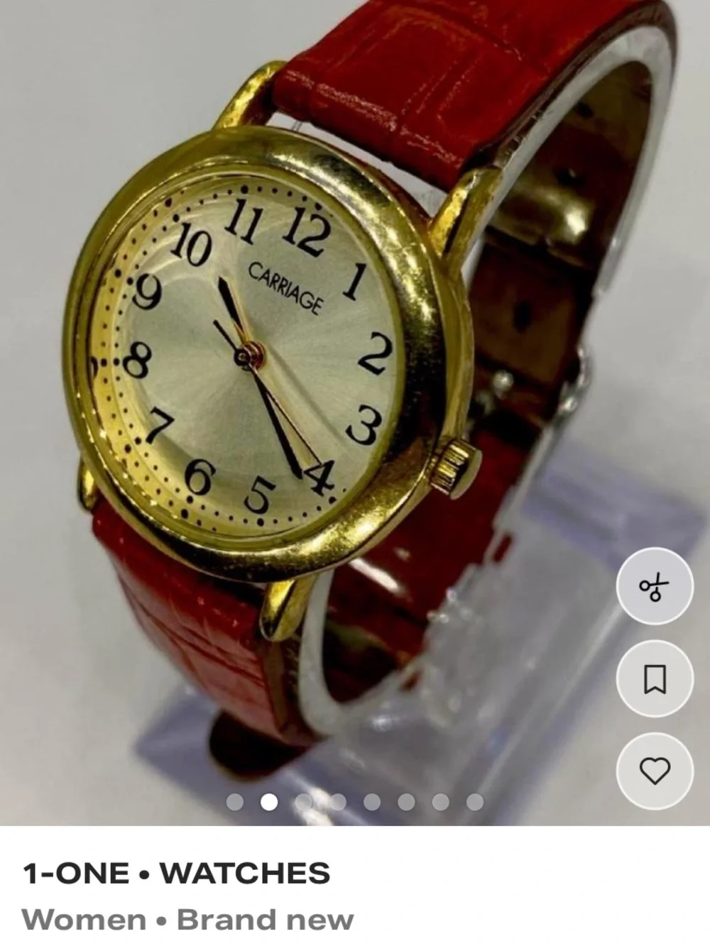 *** Carriage  ^^^ Gold-Tone Watch  \  Ruby Red Strap  ***